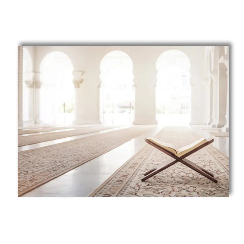 Morocco Architecture Islam Canvas Art Print Beige Flower Palm Tree Painting Ayatul Kursi Muslim Poster Wall Pictures Home Decor