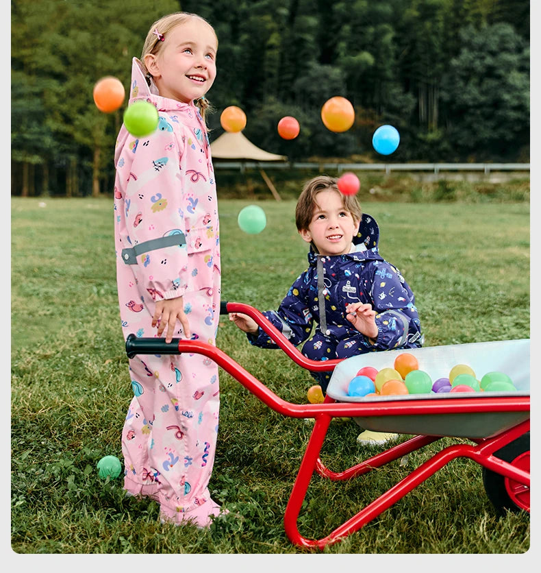Camouflage Print Kids Raincoat With Visor Hood Reflective Strips Waterproof Toddler Cute Animal Outdoor Travel Coverall Raincoat