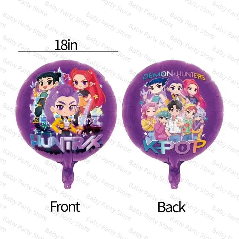 KPop Demon Hunter Theme 18-inch Cartoon Anime Foil Balloon Set for Baby Shower Supplies Kids Birthday Party Decorations Gifts