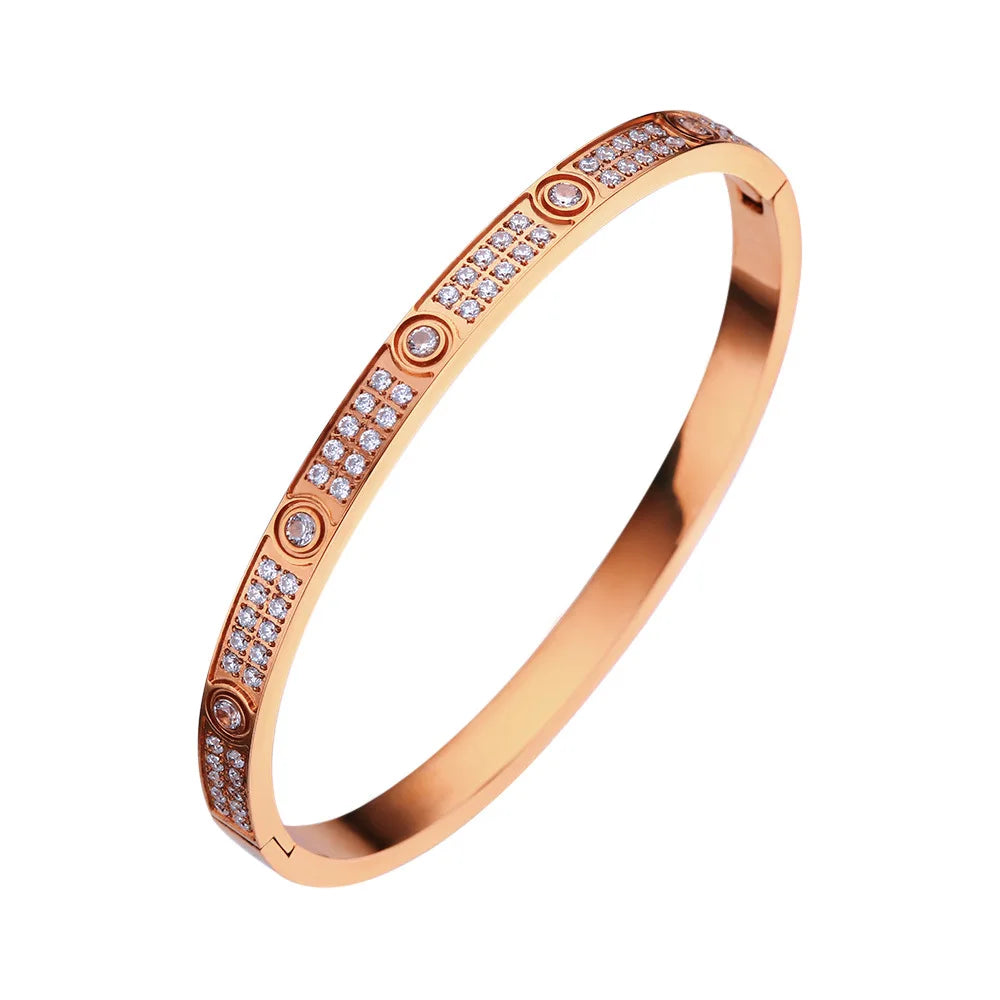 2023 New Design Gold Color Zircon And Cross Nut Nail Bracelet Gold & Bangle For Woman Stainless Steel Screw Brand Jewelry
