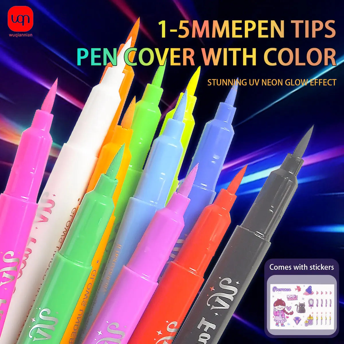 WQN 12pcs Multicolor Fluorescent Body Painting Pens, Lightweight and Portable, for Music Festival Painting and Graffiti Supplies