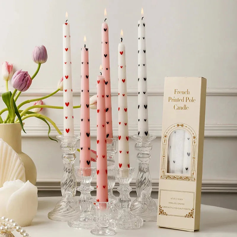 Romantic 2PCS 25CM Long Pole Printed Candles - Wholesale Smokeless Column Wax, for Wedding, Valentine's Day & Banquet