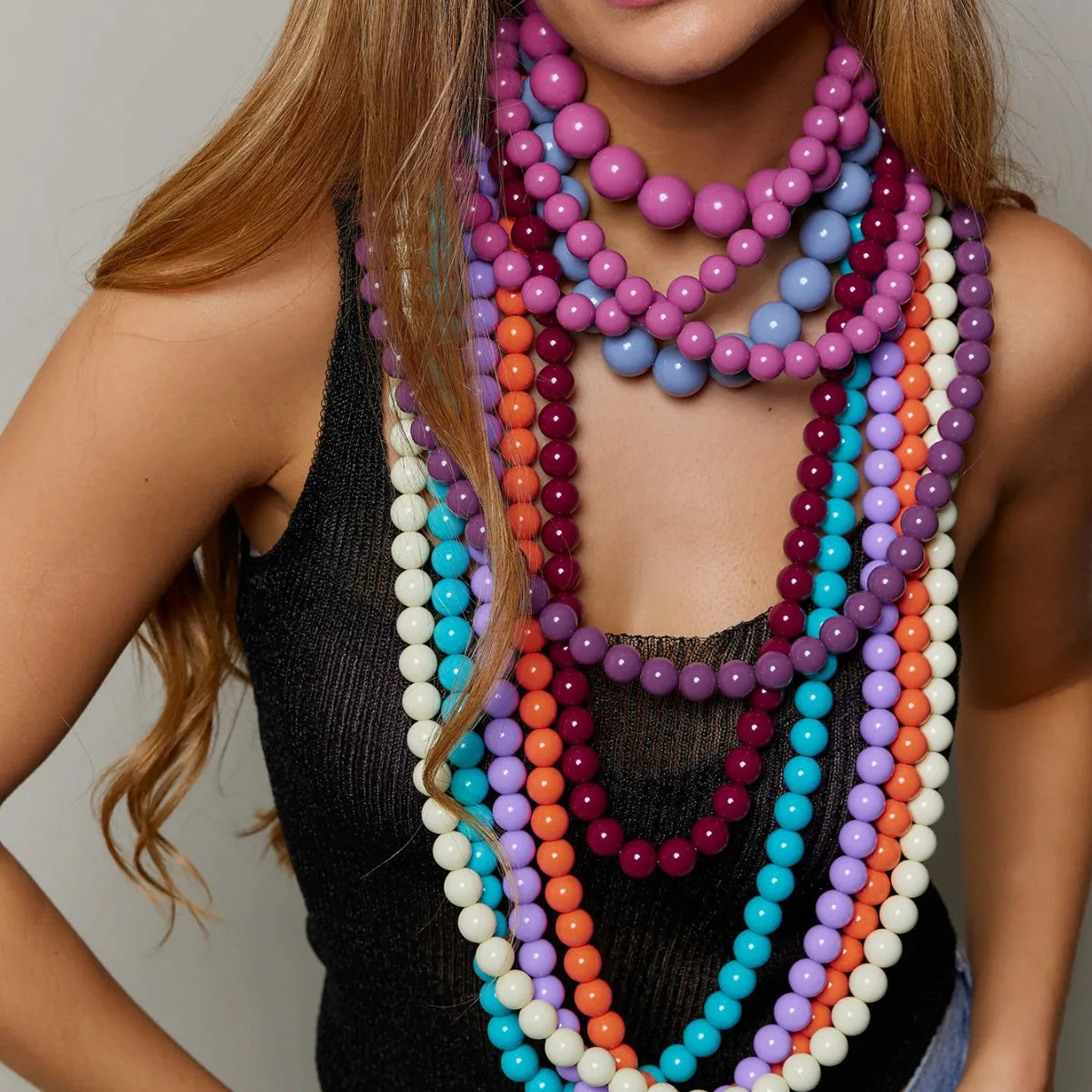 New Retro Colorful Acrylic Big Round Beads Choker Boho Trendy Handmade Knot Rope Necklaces for Women Man Statement Jewelry Gift