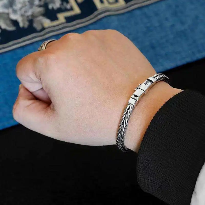 S925 Sterling Silve Twisted Bracelets For Men Hip Hop Handmade Exquisite Unique Fashion Jewelry Gift Factory Price