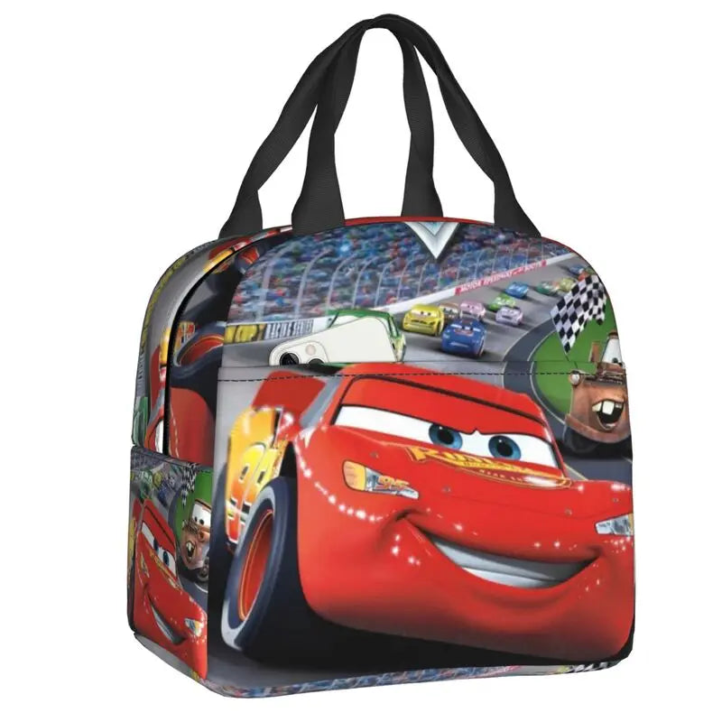 Custom Car 95 Lightning Mcqueen Insulated Lunch Bag for Women Resuable Racing Car Thermal Cooler Bento Box Office Picnic Travel