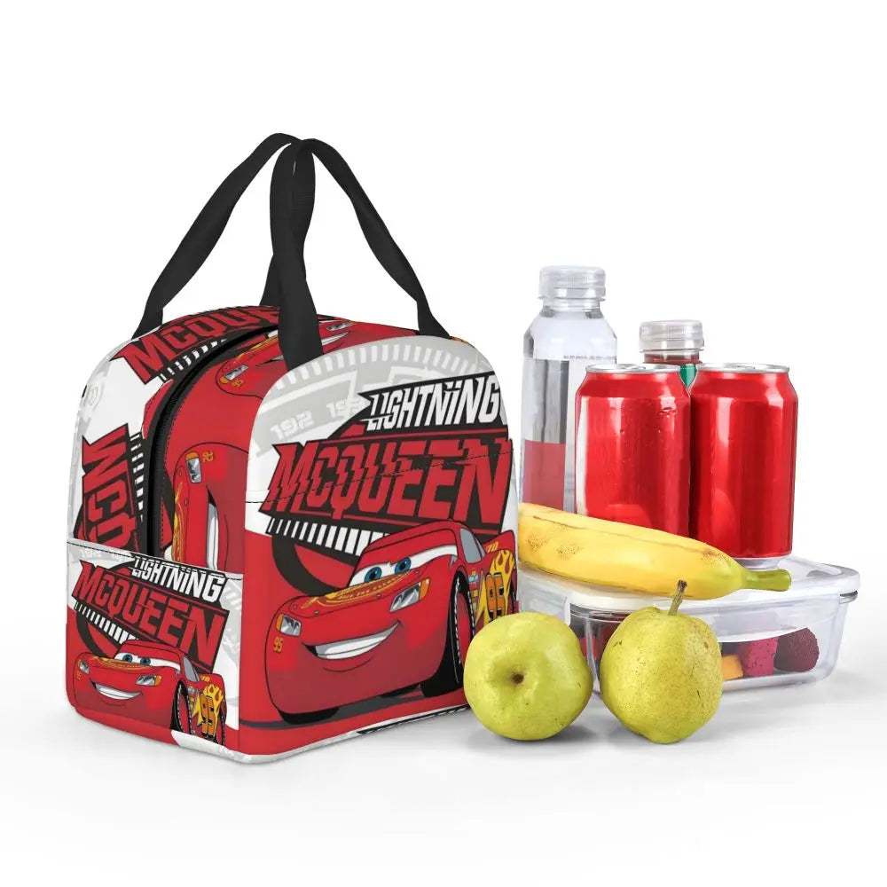 Custom Car 95 Lightning Mcqueen Insulated Lunch Bag for Women Resuable Racing Car Thermal Cooler Bento Box Office Picnic Travel