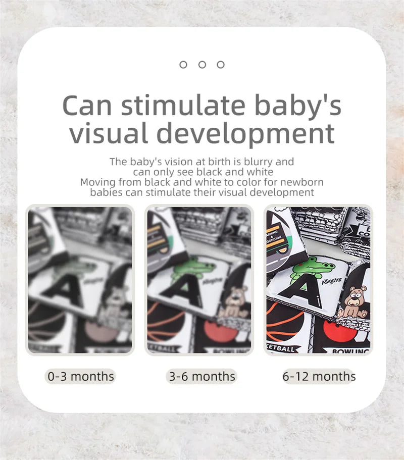 Soft Baby Clothes Book Sensory Toy Black and White High Contrast Visual Stimulation Book Toddler Early Learning Educational Book