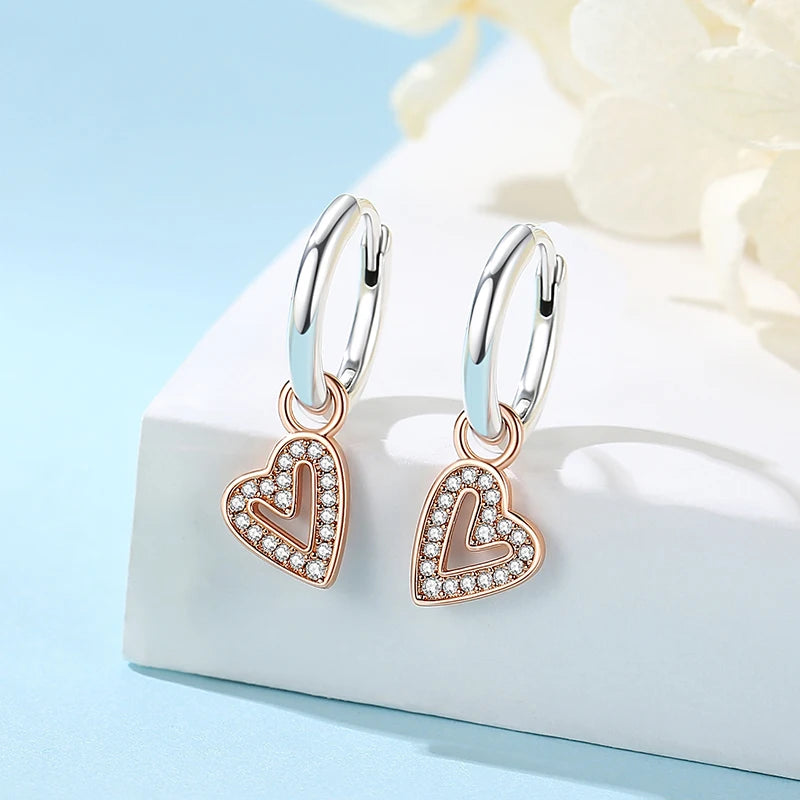 New 2025 Original 925 Sterling Silver Earrings For Women Piercing Hoop Love Heart Earings Rose Gold Wedding Gift Luxury Jewelry