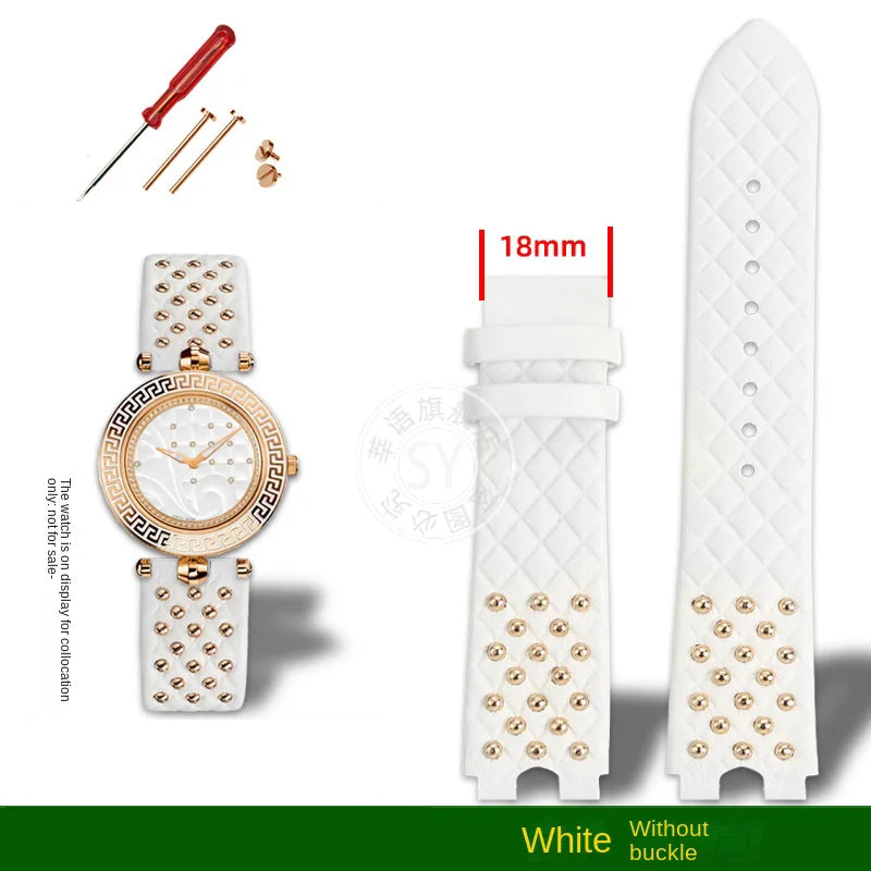 Shenyu Watchband with u-shaped interface For VERSACE Vanitas micro Leather strap Replace watch bracelet female Watch Accessories