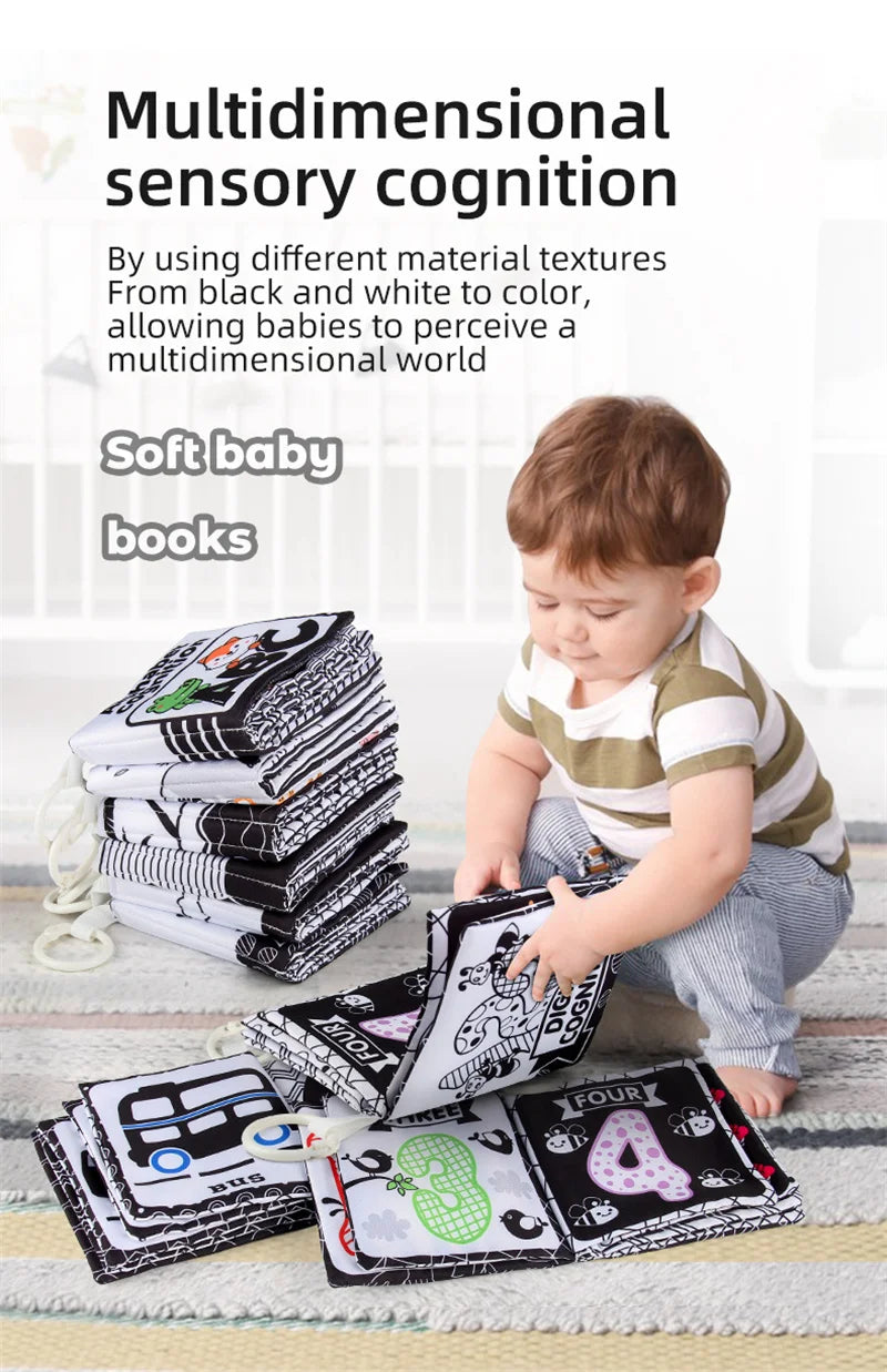 Soft Baby Clothes Book Sensory Toy Black and White High Contrast Visual Stimulation Book Toddler Early Learning Educational Book