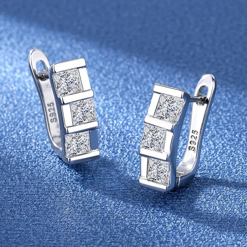 925 Sterling Silver Earrings Jewelry High Quality Retro Simple Pattern Purple White Zircon Earrings Hot Sale