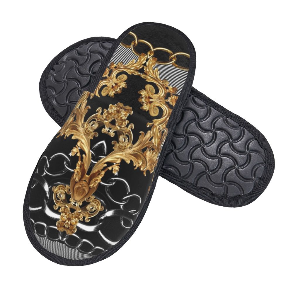 Custom Vintage Baroque Prints Greek Ornament Golden Meander Meandros Soft Scuff Memory Foam Slippers Women Hotel House Shoes