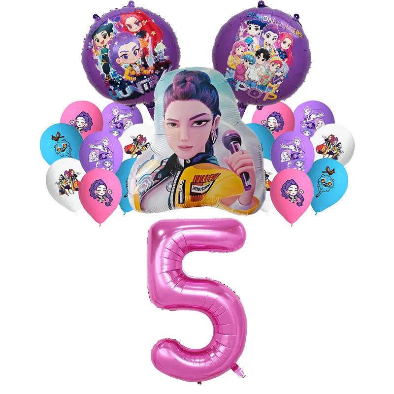 New Anime Kpop Demon Hunters Birthday Party Decorations Set Kpop Theme Cup Plate Gift Bags Balloons Banner Supplies Girls Favors