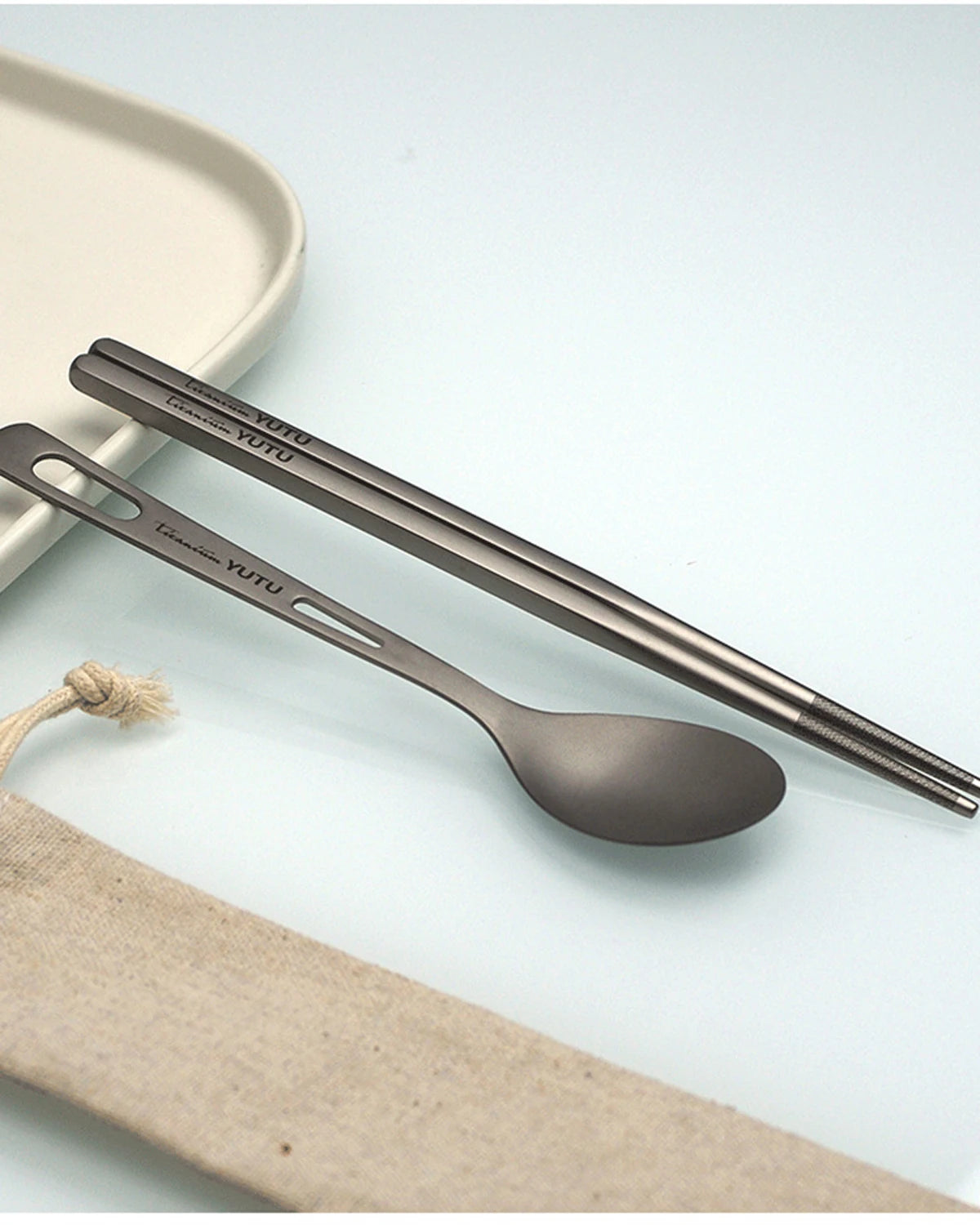 Pure Titanium Tableware Set Household Frosted Knife and Fork Spoon Chopsticks Travel Camping Portable Knife Fork Set