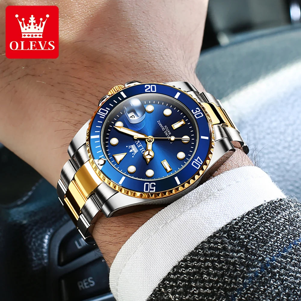 OLEVS 5885 Diving Series Men Watch Luxury Automatic Date Original Watch Trendy Stainless Steel Waterproof Sports Quartz Watch