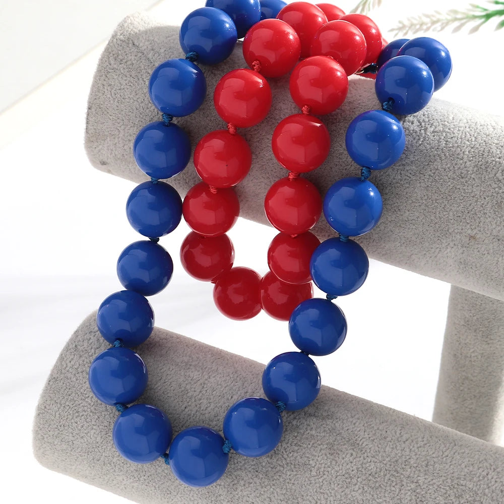 New Retro Colorful Acrylic Big Round Beads Choker Boho Trendy Handmade Knot Rope Necklaces for Women Man Statement Jewelry Gift
