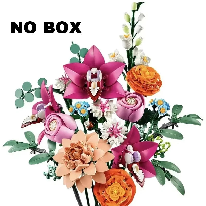 Creative Beautiful Zinfandel Bouquet Building Blocks Pretty Pink Flower Home Desktop Decoration Toy Gift For Girl Kid Girl Adult