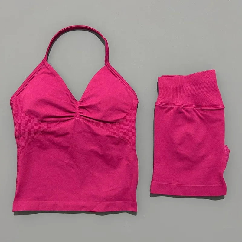 2 Pieces Sports Set Women Backless Tank Yoga Tops High Waist