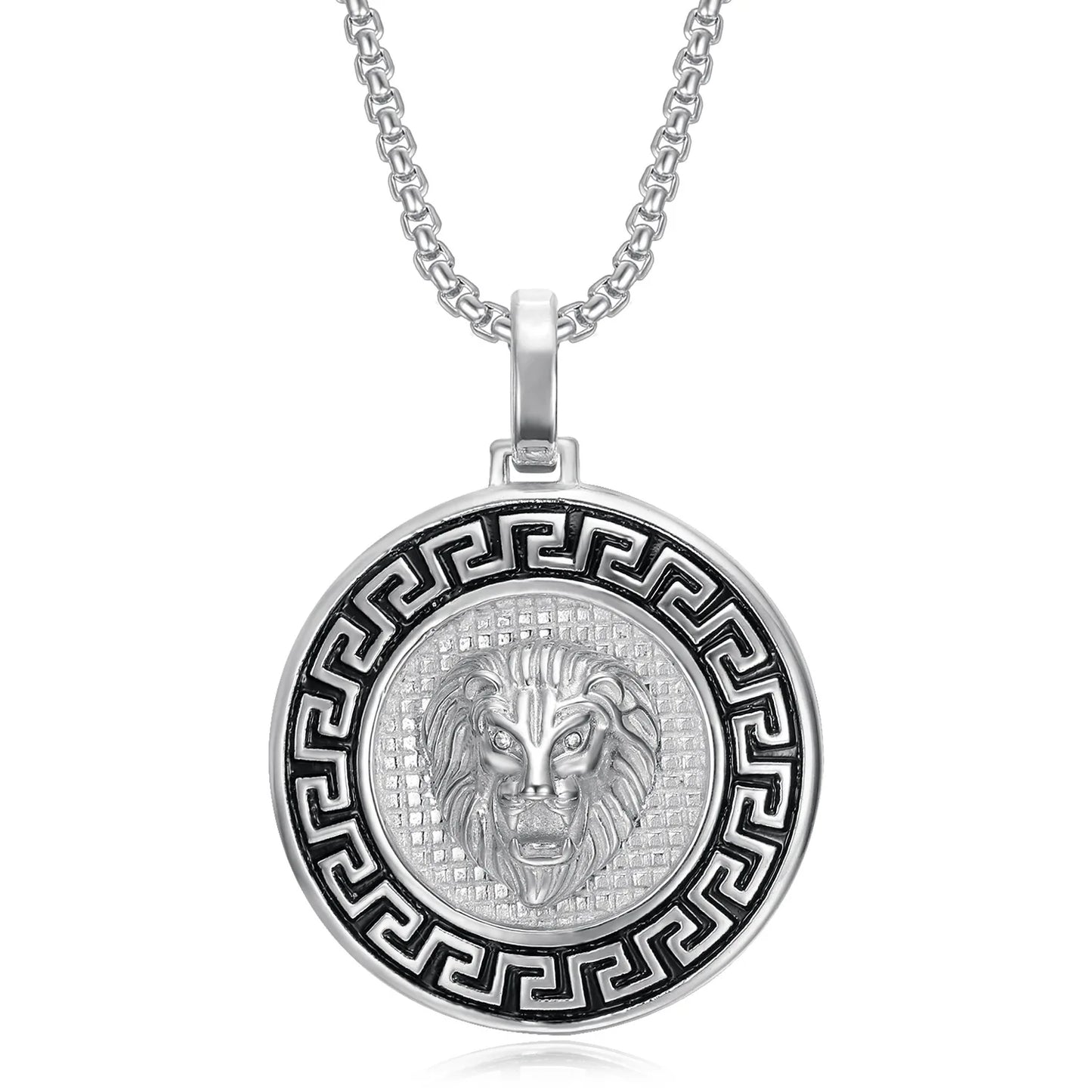 Necklace Stainless Steel Gold-plated Round Features Lion Head Pendant Great Wall New Trendy Gift Hip-hop Men's Fine Accessories