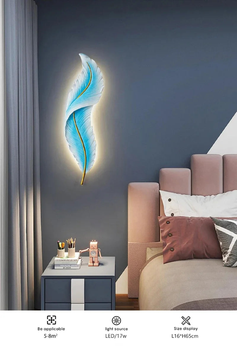 Nordic feather wall lamp, living room, bedroom, headboard, foyer, creative feather lamp, resin aisle, minimalist background ligh