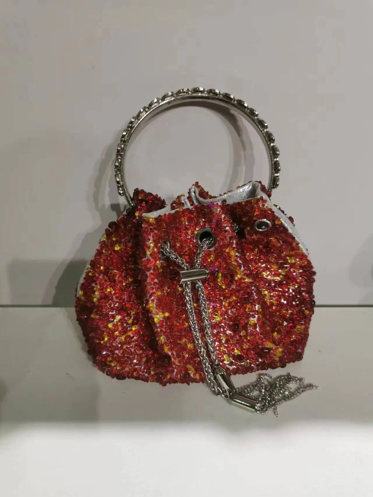 Luxury Designer Colorful Stones Evening Clutch Bag Wedding Party Bucket Purse Metal Handle Women Handbag Shoulder Messenger Bag