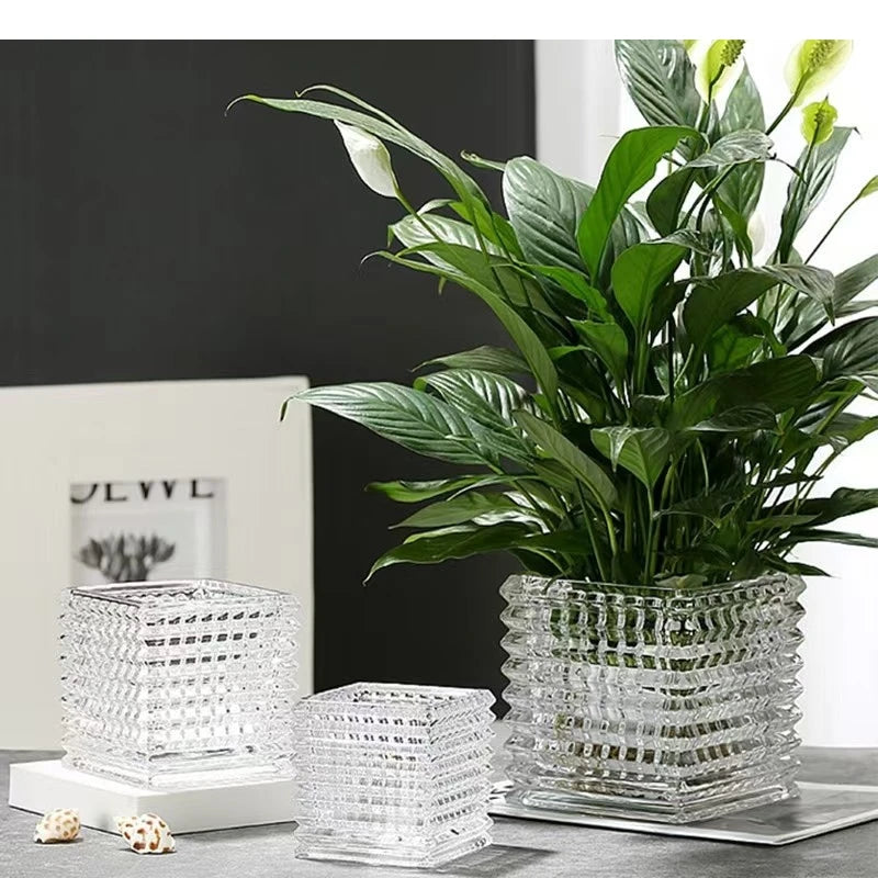 Clear Square Glass Vase Geometric Flower Pot Floral Arrangement Accessories Terrarium Home Decoration