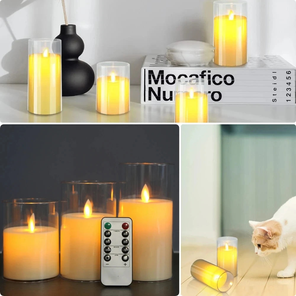 3-piece set (6in\5in\4in) LED flameless electronic candle lights, flickering simulated tea candles, suitable for weddings, parti