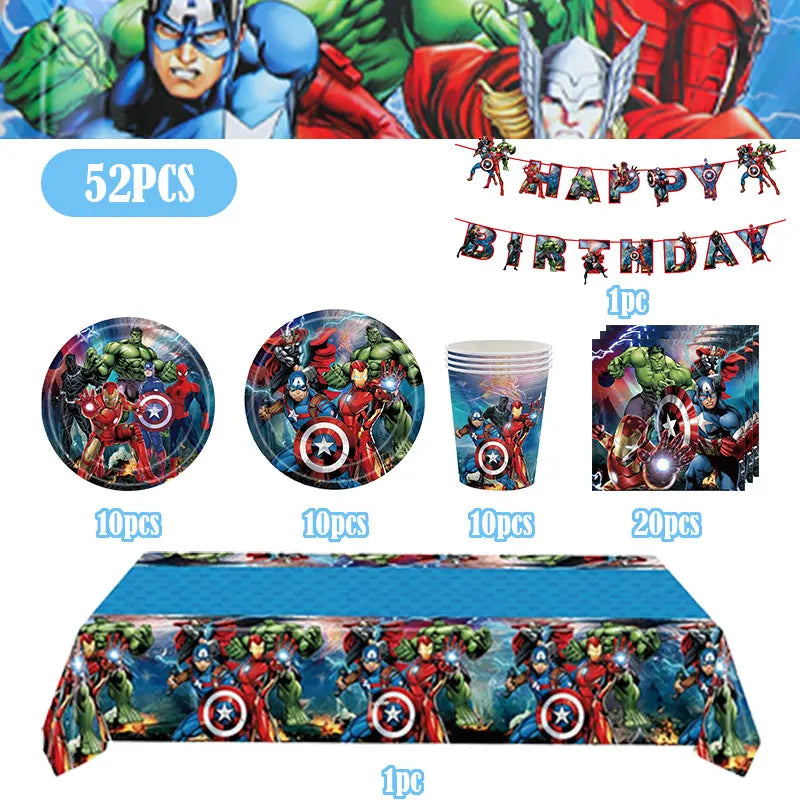 Happy Marvel Theme Avengers Birthday Decoration Set Cups Plates Tablecloth Masks Superhero Balloons Party Supplies Favors Gifts