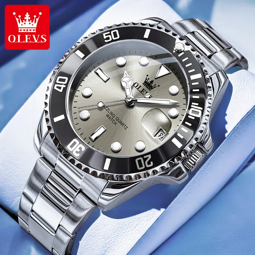 OLEVS 5885 Diving Series Men Watch Luxury Automatic Date Original Watch Trendy Stainless Steel Waterproof Sports Quartz Watch