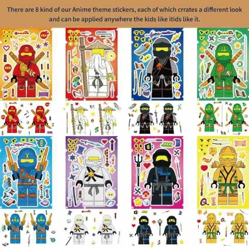 16pcs / Set Ninja Make Your Own Face DIY Puzzle Sticker Party Favors Kids Toy Birthday Gifts