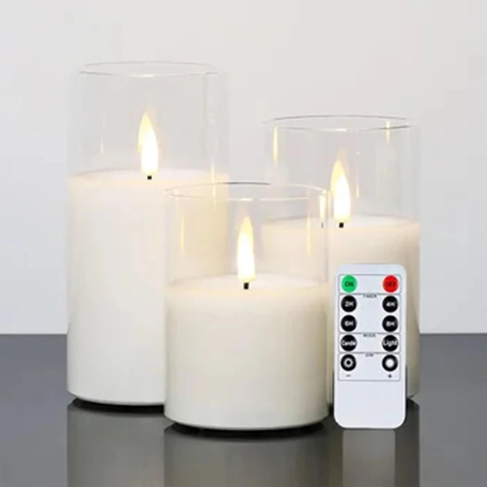 3-piece set (6in\5in\4in) LED flameless electronic candle lights, flickering simulated tea candles, suitable for weddings, parti