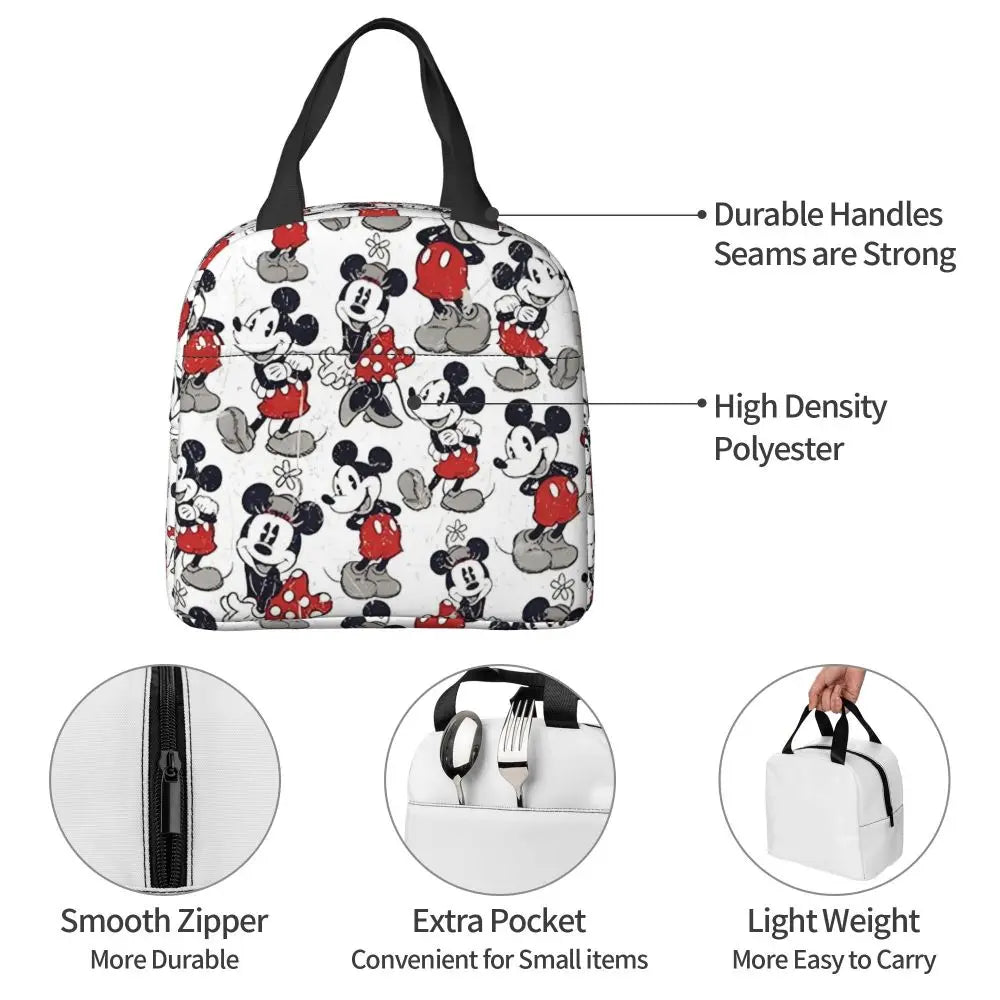 Custom Mickey Pink Minnie Mouse Lunch Bag Women Creative Design Cooler Warm Insulated Lunch Box for Kids School