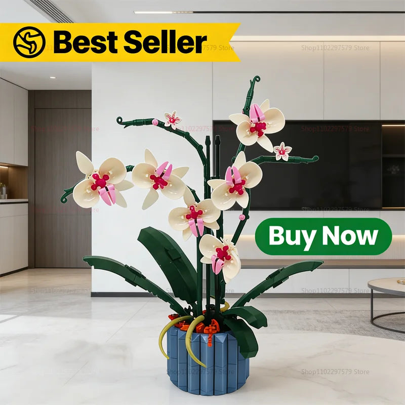 Creative Artificial Orchid Flower Bouquet Building Blocks Kit 600+PCS DIY Flower Garden Model Gifts For Girls Kids Home Decor