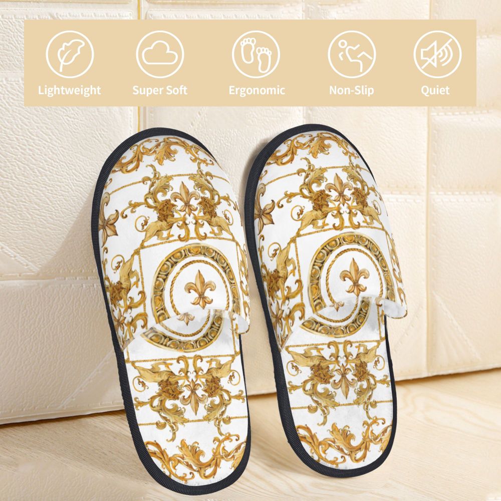 Custom Vintage Baroque Prints Greek Ornament Golden Meander Meandros Soft Scuff Memory Foam Slippers Women Hotel House Shoes