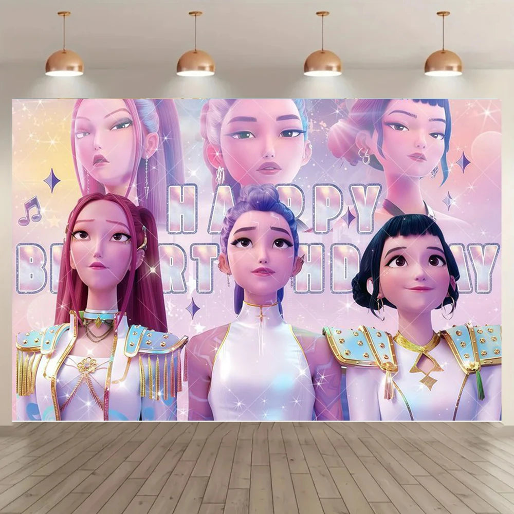 Adult Children's Birthday Party Decorations Background Hot KPop Girl Demon Hunters Backdrop Baby Shower Banner Photo Booth Props