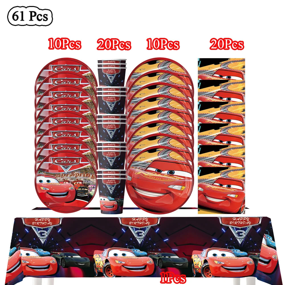Disney Cars Birthday Decoration, Cartoon, Lightning Mcqueen, Paper Plates, Napkins, Cups, Balloon, Event Supplies, Baby Shower