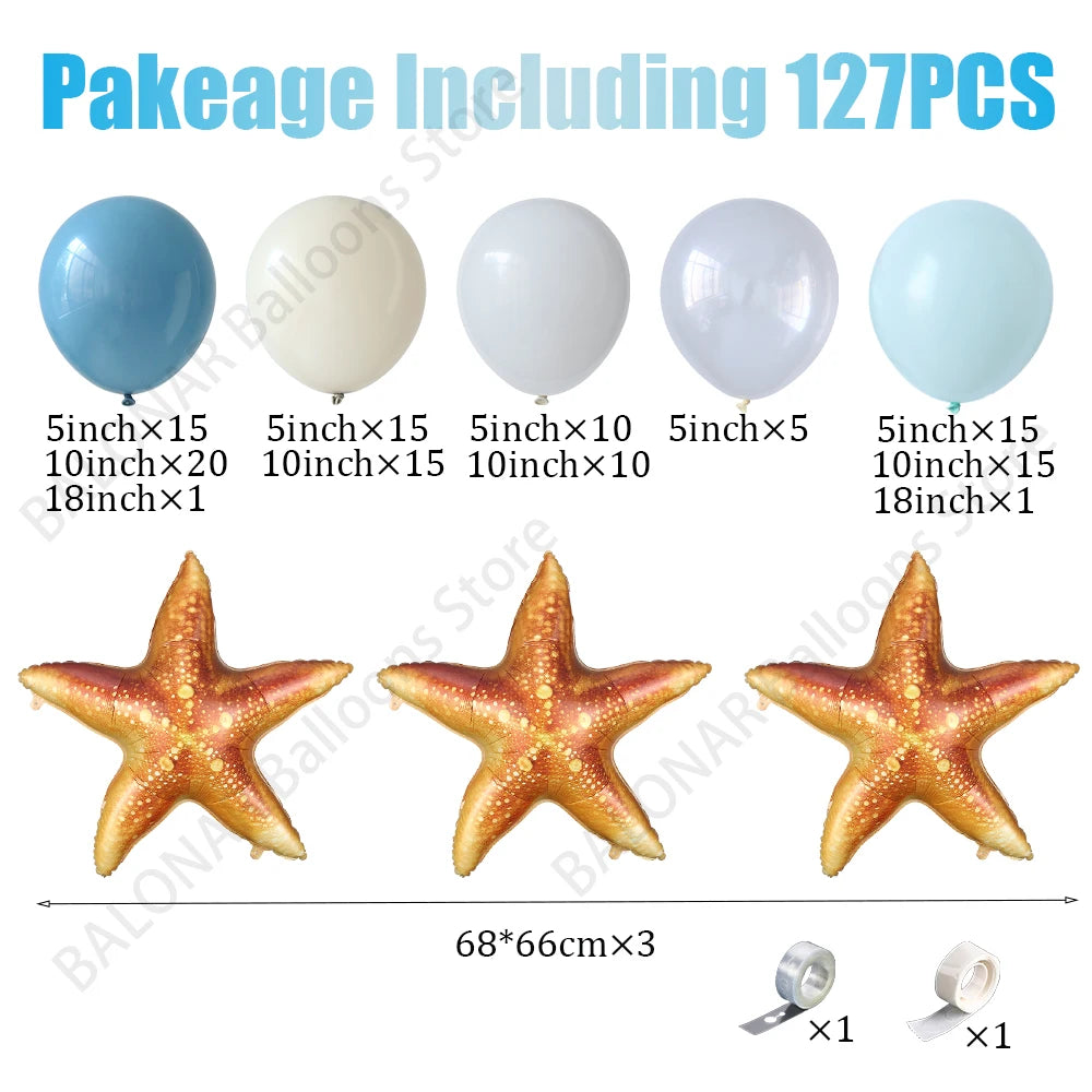 127Pcs Starfish Themed Balloon Garland Kit Beach White Twilight Blue Latex Balloon Ocean Hawaii Birthday Baby Shower Party Decor