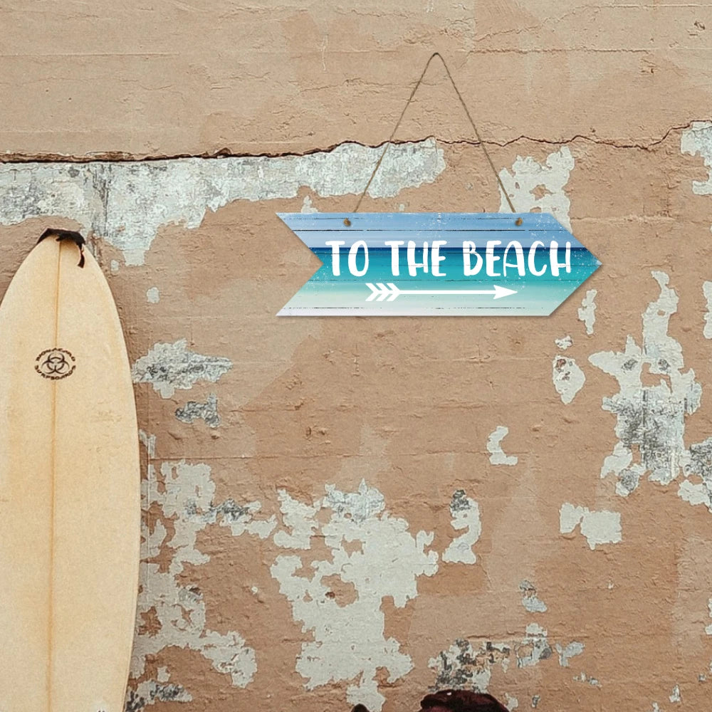 Putuo Decor 1pc To The Beach Arrow Wooden Sign, Wall Hanging Wood Decor Plate for Surf Camp House Living Room Porch Seaside