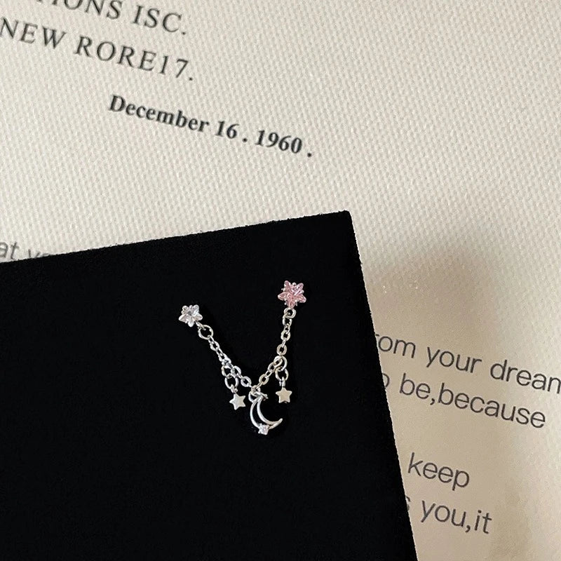 1 PCS Korean Style Cute Pink Zircon Crystal Ear Bone Nail 316L Stainless Steel Kpop Earrings for Women Cartilage Jewelry Gift