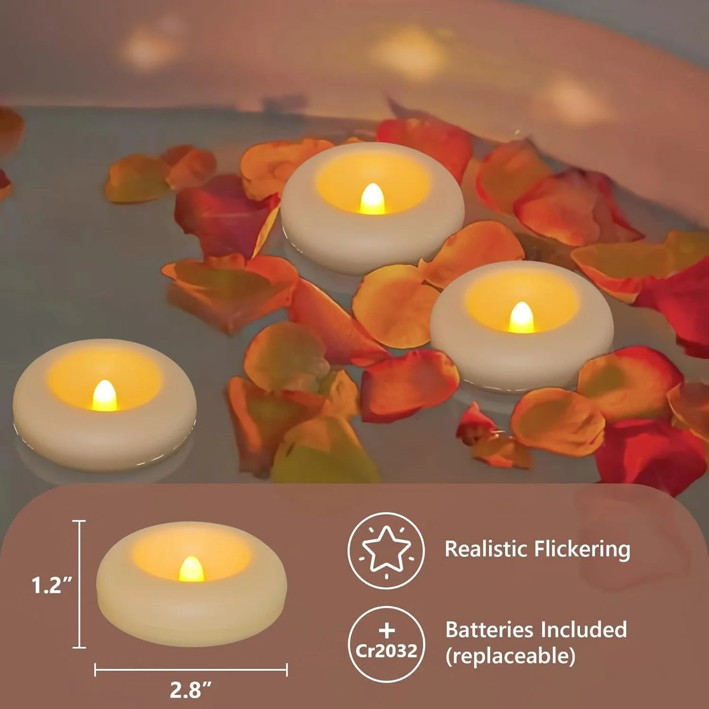Waterproof Swimming Pool Candle Smokeless Floating Tealights Candle Realistic Flickering party candles For Party Wedding Praying