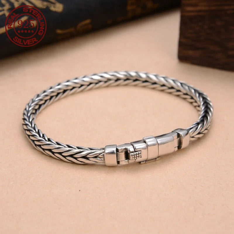 S925 Sterling Silve Twisted Bracelets For Men Hip Hop Handmade Exquisite Unique Fashion Jewelry Gift Factory Price