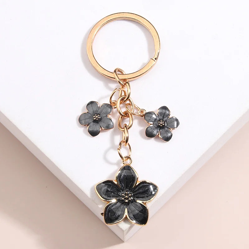 Cute Plant Keychain Sakura Flower Key Ring Enamel Key Chains For Women Girls Handbag Accessorie Car Keys DIY Sweet Jewelry Gifts