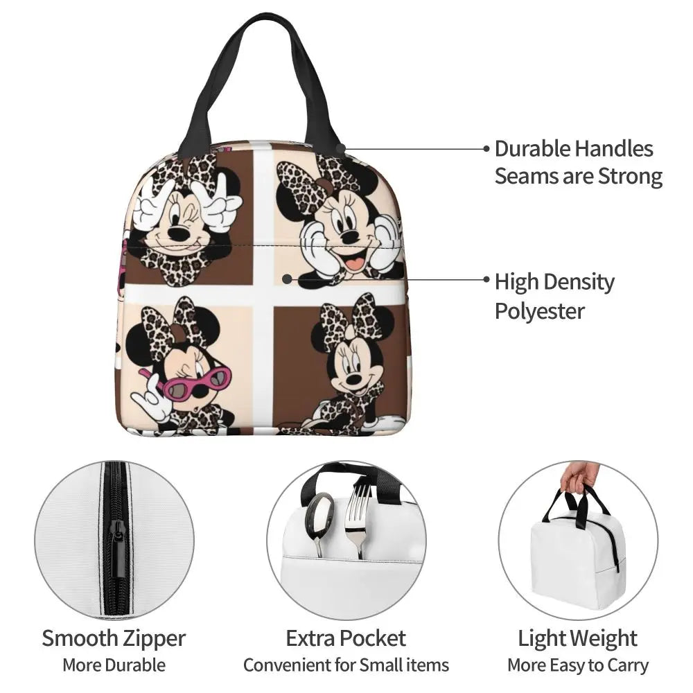 Custom Mickey Pink Minnie Mouse Lunch Bag Women Creative Design Cooler Warm Insulated Lunch Box for Kids School