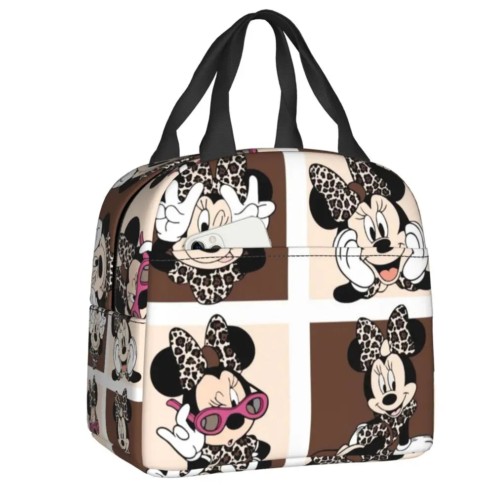 Custom Mickey Pink Minnie Mouse Lunch Bag Women Creative Design Cooler Warm Insulated Lunch Box for Kids School