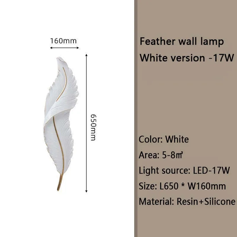 Nordic feather wall lamp, living room, bedroom, headboard, foyer, creative feather lamp, resin aisle, minimalist background ligh