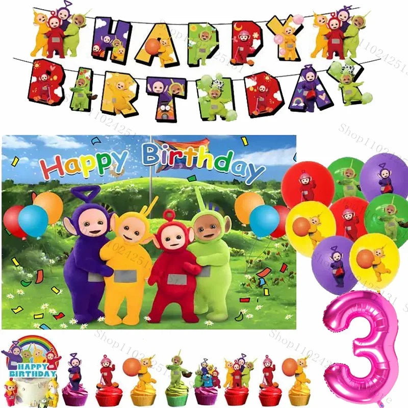 Teletubbies Birthday Party Decoration Tableware Set Paper Plates Balloons Banner Tablecloth For Kids Baby Shower Party Supplies