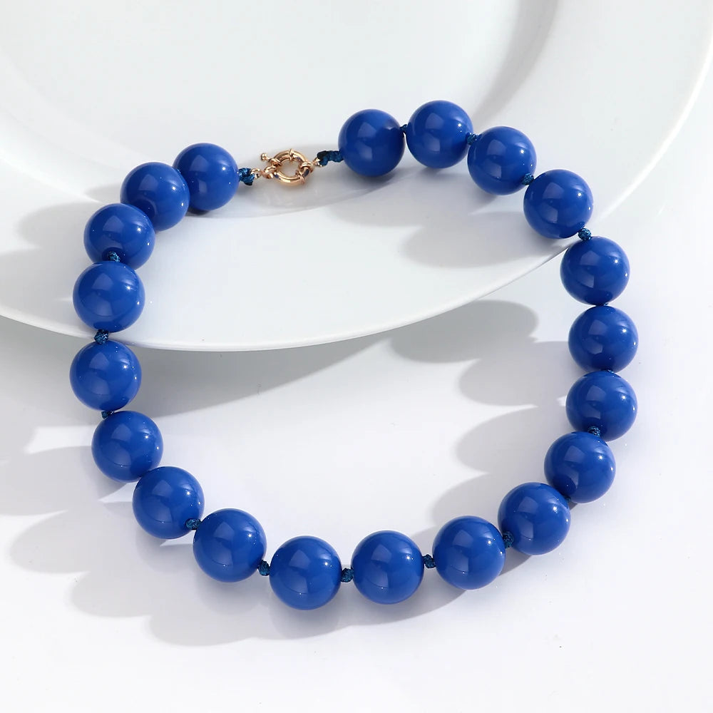 New Retro Colorful Acrylic Big Round Beads Choker Boho Trendy Handmade Knot Rope Necklaces for Women Man Statement Jewelry Gift