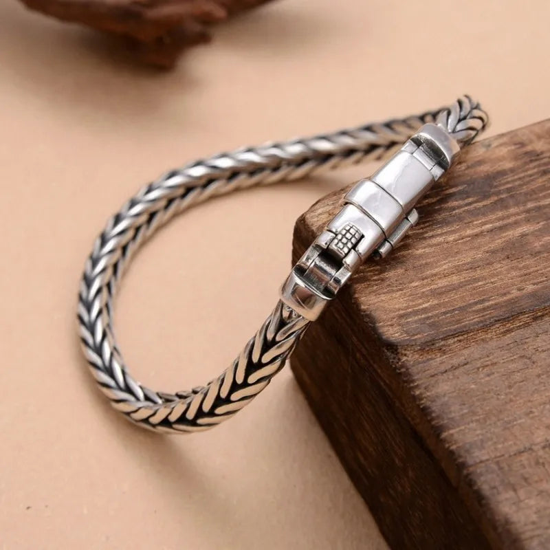 S925 Sterling Silve Twisted Bracelets For Men Hip Hop Handmade Exquisite Unique Fashion Jewelry Gift Factory Price