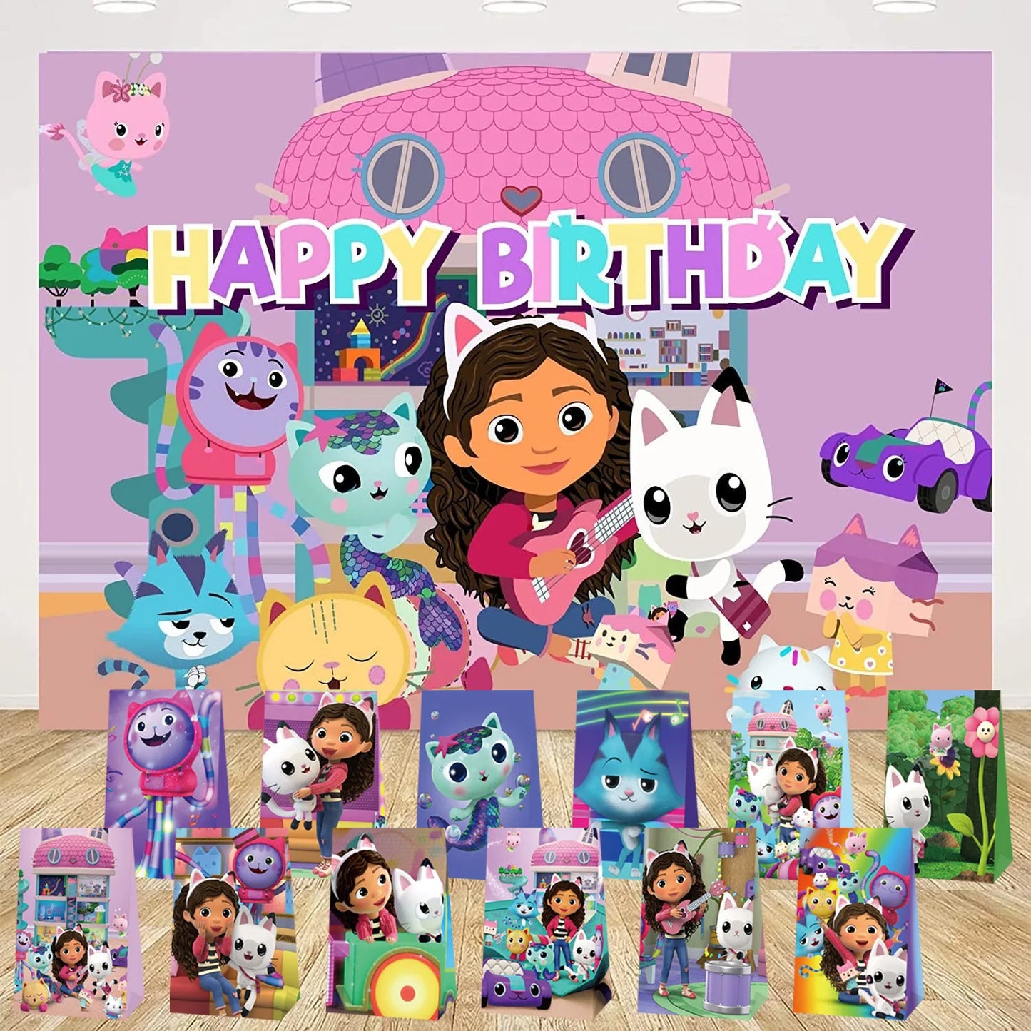 Gabby Dollhouse Birthday Decoration Kit Mix Gabby Birthday Napkins Cups Tablecloth Plates Gabby Cat Balloon Supplies Party Favor