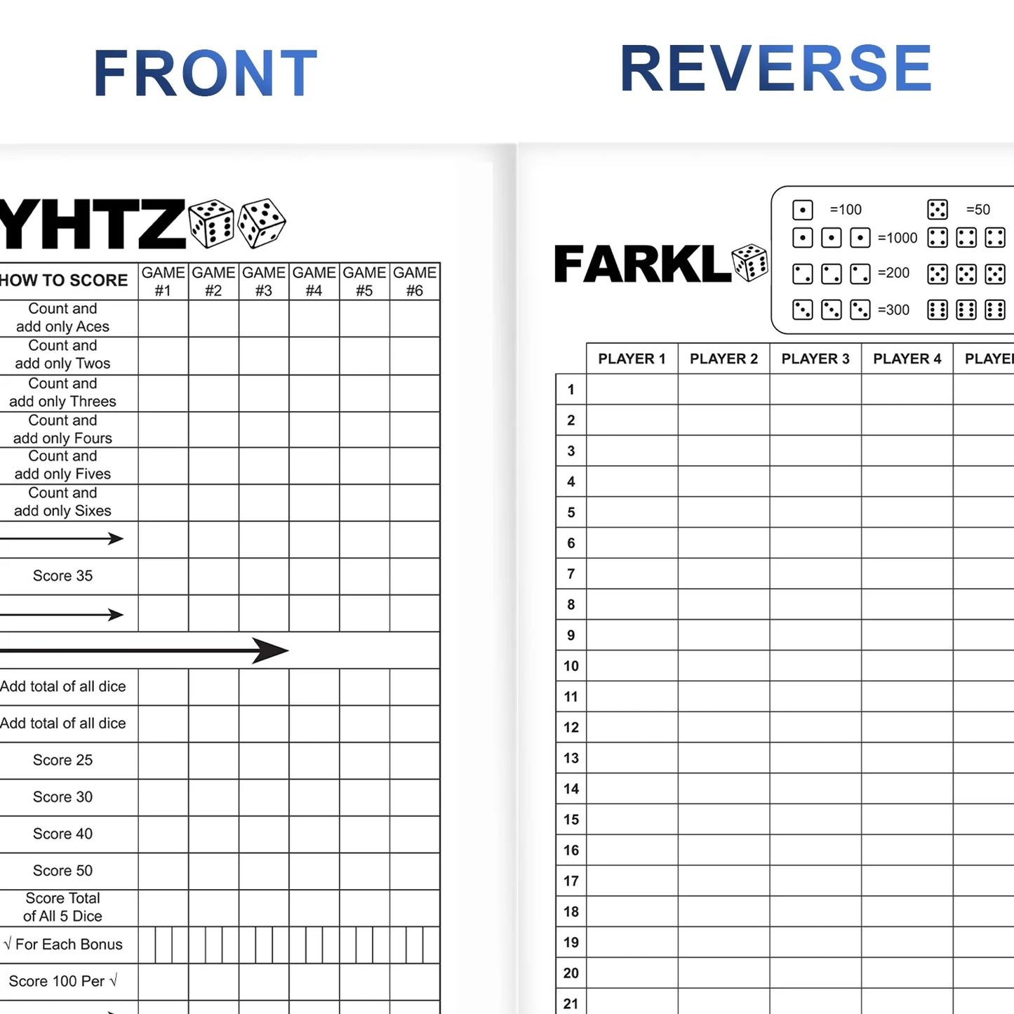 LaminatedYardzee Score Card with Rules,Reusable,Dry Erase Score Sheet for Giant Outdoor Dice Games,Jumbo Score Sheet for Yahtzee